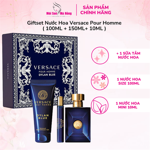Giftset Nước Hoa Versace Men Dylan Blue Gift Set Fragrances( 100ML + 150ML+ 10ML )