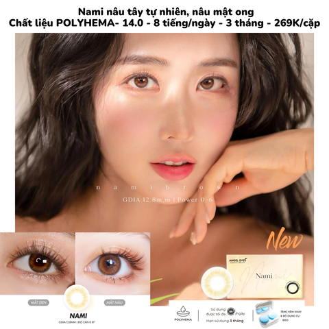 Lens Kính áp tròng nâu tây tự nhiên Nami 0 độ - 6 tháng - 8h