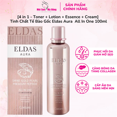 [4 in 1 - Toner + Lotion + Essence + Cream] Tinh Chất Tế Bào Gốc Eldas Aura Shine Gold Pearl Premium Peptide All In One 100ml