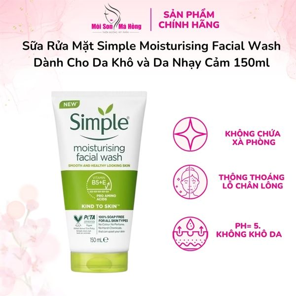 SIMPLE Sữa Rửa Mặt Simple Dưỡng Ẩm Cho Da Khỏe Và Mịn Màng 150ml TUÝP TRẮNG