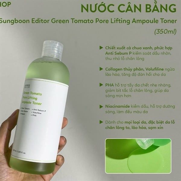 Nước Hoa Hồng se khít lỗ chân lông Sungboon Green Tomato Pore Lifting Ampoule Toner 350ml