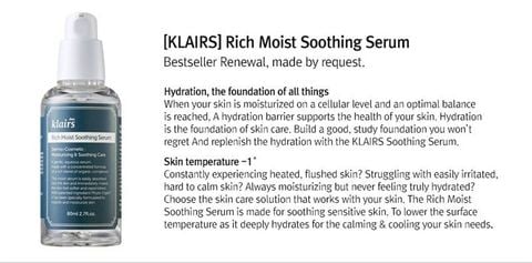 (CÔNG TY)Serum Klairs Cấp Ẩm Cho Da Khô, Nhạy Cảm 80ml Rich Moist Soothing Serum