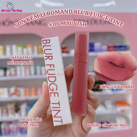 Son kem lì Romand Blur Fudge Tint 5g Màu 06 Mauvish - Hồng Lạnh Trầm