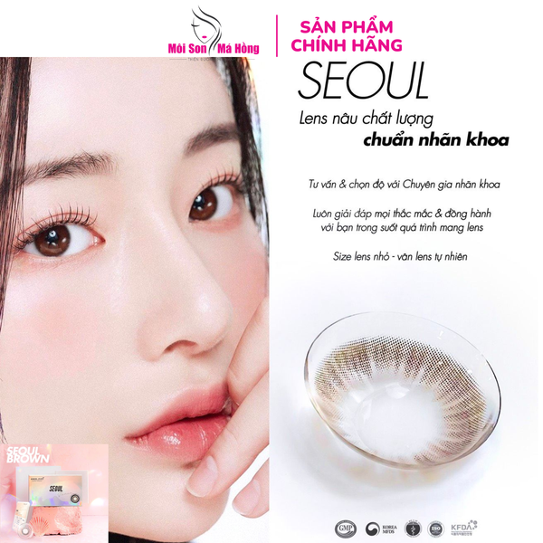 LENS NÂU SEOUL BROWN CHỐNG TIA UV Chất liệu Silicone êm ái , Đeo 12h - HSD 6 Tháng 1 bên/ 1 cặp