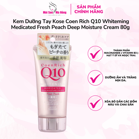 Kem Dưỡng Tay Kose Coen Rich Q10 Whiteming Medicated Fresh Peach Deep Moisture Cream 80g - Dưỡng Trắng Hương Đào