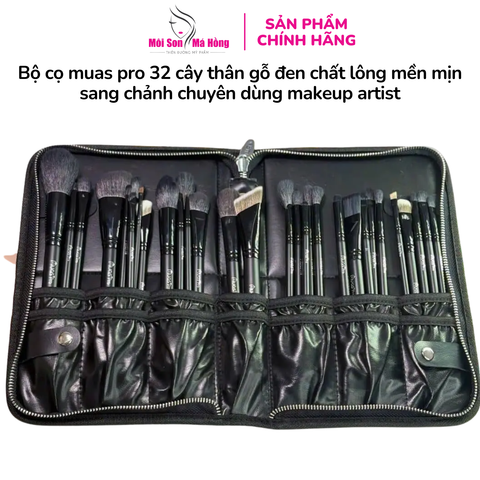 Bộ cọ muas pro 32 cây thân gỗ đen chất lông mền mịn sang chảnh chuyên dùng makeup artist