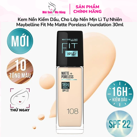 Kem Nền Kiềm Dầu, Cho Lớp Nền Mịn Lì Tự Nhiên Maybelline Fit Me Matte Poreless Foundation 30ml