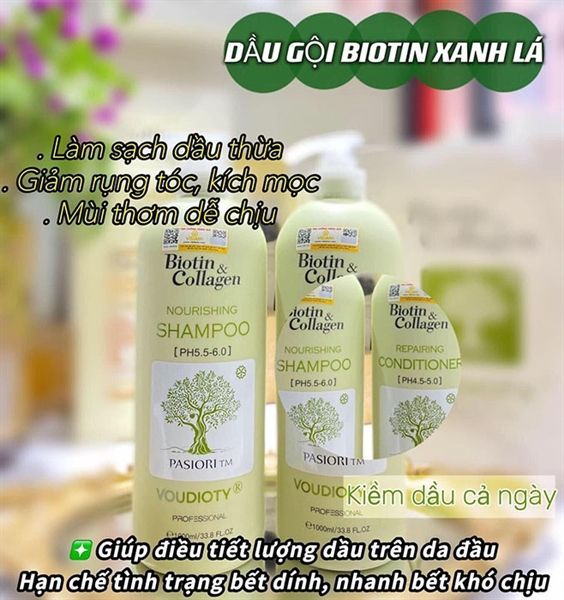 Bộ đôi gội xả phục hồi và kiểm soát dầu Biotin & Collagen Voudioty 2 chaix1000ml