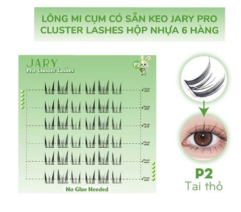 Lông mi cụm hộp nhựa 6 hàng có sẵn keo jary pro cluster lashes #p2 tai thỏ