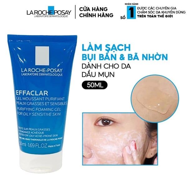 (CÔNG TY) Gel Rửa Mặt La Roche-Posay Effaclar Moussant Purifiant Tạo Bọt Cho Da Dầu, Nhạy Cảm 50ml