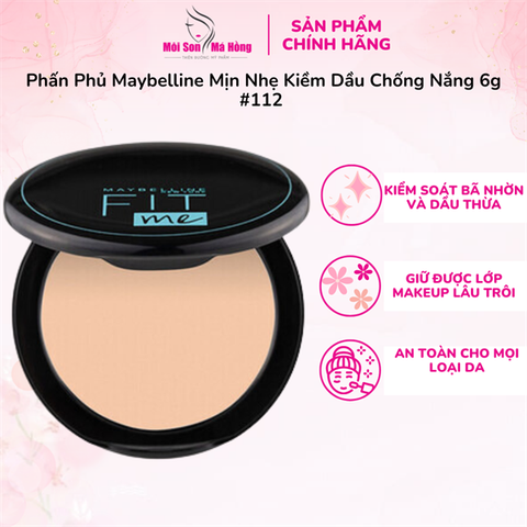 Phấn Phủ Maybelline Mịn Nhẹ Kiềm Dầu Chống Nắng 6g #112