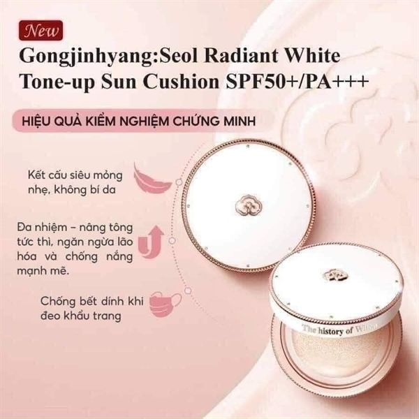 Cushion đa năng Gongjinhyang Seol Radiant White Tone Up Sun Cushion SPF50+,PA+++ ( 2 lõi)