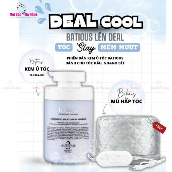 Kem Ủ Tóc Phục Hồi Tóc Hư Tổn Chuyên Sâu Batious Head Spa Botanical Hair Mask 500ml kèm quà tặng máy hấp tóc