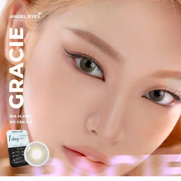 Lens 1 ngày màu xám tây tự nhiên GRACIE siêu ẩm nhãn hiệu Angel Eyes Hàn Quốc - Đường kính 14.2mm - 0 độ