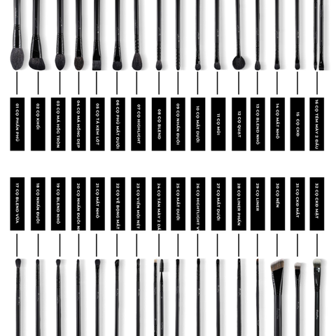Bộ cọ muas pro 32 cây thân gỗ đen chất lông mền mịn sang chảnh chuyên dùng makeup artist
