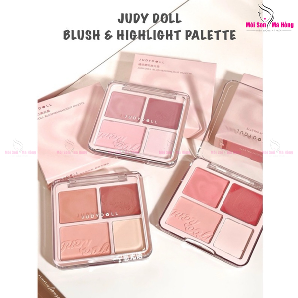 Phấn Má Và Phấn Bắt Sáng 4 Ô Judydoll Blush & Highlight Palette 9g ( Tặng bông phấn )