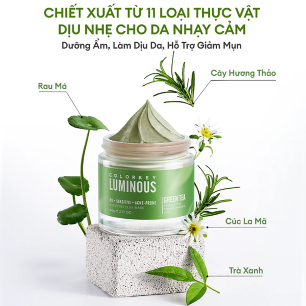 Mặt Nạ Bùn Colorkey Trà Xanh Cho Da Dầu Mụn 60g Luminous Green Tea Purifying Clay Mask