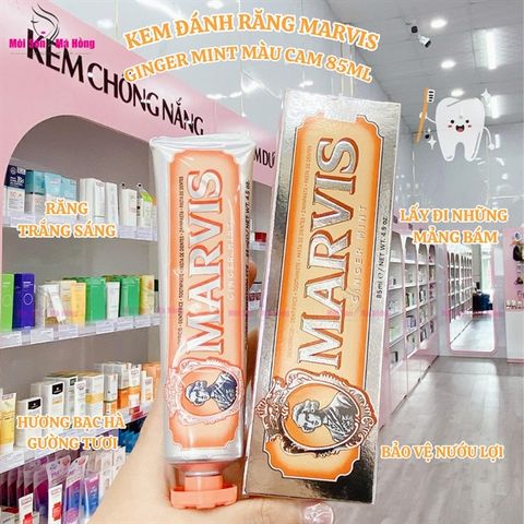 Kem đánh răng cao cấp Marvis Ginger Mint [85ml, nắp cam nhạt] – tuýp