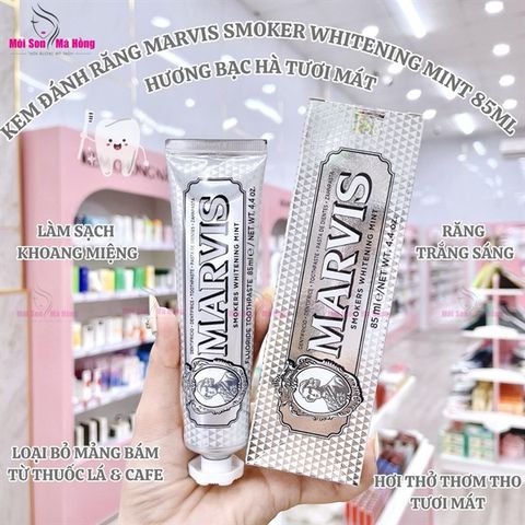 Kem Đánh Răng Marvis Màu Bạc Trắng răng sạch mảng bám Cho Người Hút Thuốc 85ml Smokers Whitening Mint Toothpaste
