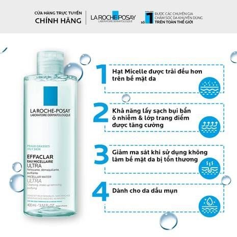 Nước Tẩy Trang Dành Cho Da Dầu Mụn, Da Nhạy Cảm La Roche-Posay Effaclar Eau Micellaire Ultra