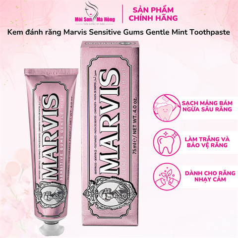 Kem Đánh Răng MARVIS Sensitive Gums Gentle Mint Màu Hồng , Nướu nhạy cảm 75ml