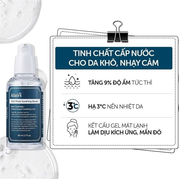 (CÔNG TY)Serum Klairs Cấp Ẩm Cho Da Khô, Nhạy Cảm 80ml Rich Moist Soothing Serum