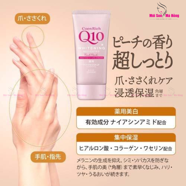 Kem Dưỡng Tay Kose Coen Rich Q10 Whiteming Medicated Fresh Peach Deep Moisture Cream 80g - Dưỡng Trắng Hương Đào