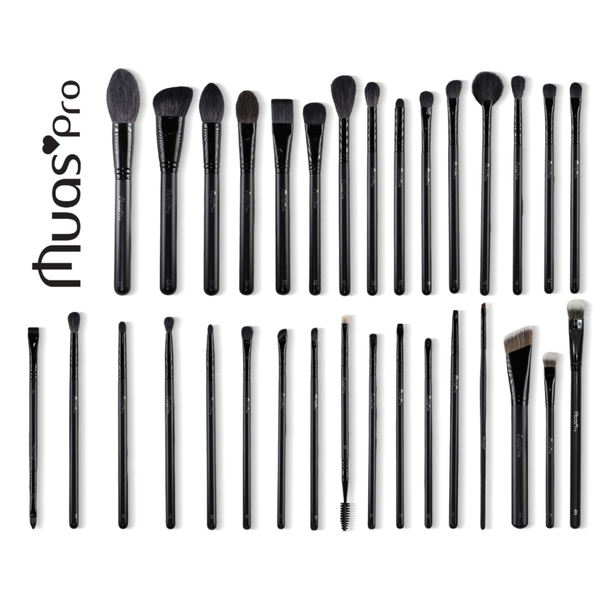 Bộ cọ muas pro 32 cây thân gỗ đen chất lông mền mịn sang chảnh chuyên dùng makeup artist