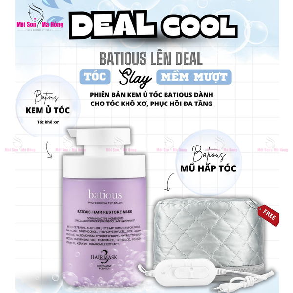 Kem Ủ Tóc Phục Hồi Tóc Hư Tổn Chuyên Sâu Batious Head Spa Botanical Hair Mask 500ml kèm quà tặng máy hấp tóc