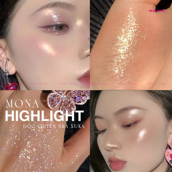 Phấn bắt sáng highlight  lung linh, tạo khối, chất phấn mềm mịn tiện lợi Mona 3 ô 3 x 3.5g