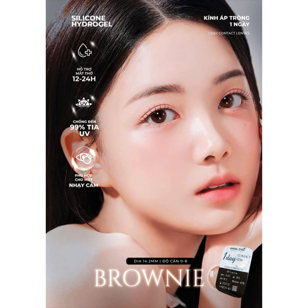 Lens 1 ngày màu nâu tự nhiên BROWNIE siêu ẩm nhãn hiệu Angel Eyes Hàn Quốc - Đường kính 14.2mm - 0-4.5 độ