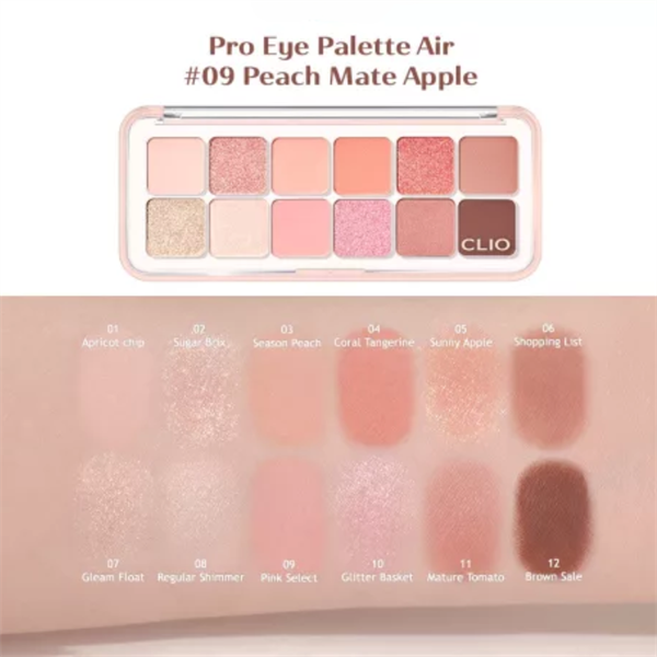 Bảng Phấn Mắt 12 Ô Clio Pro Eye Palette Air #09 Peach Mate Apple