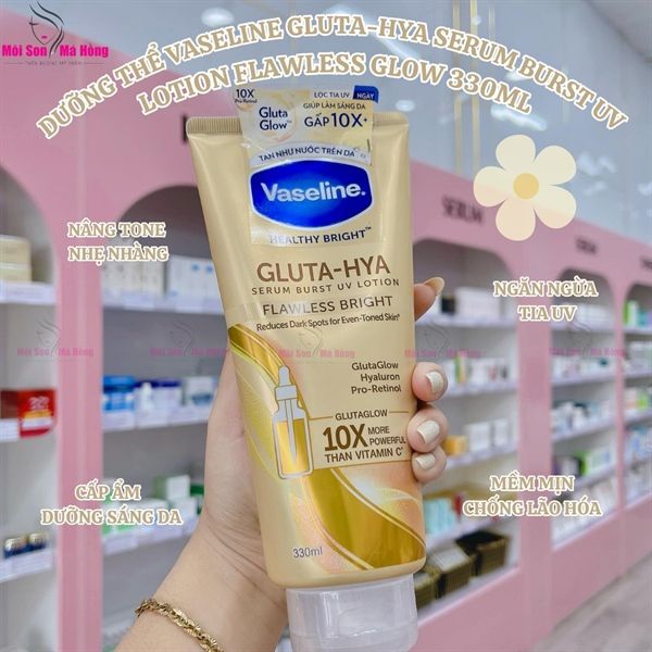 Sữa Dưỡng Thể Trắng Sáng Đều Màu Da Chống Nắng Ban Ngày Vaseline Healthy Bright Gluta-Hya Serum Burst UV Lotion 330ml