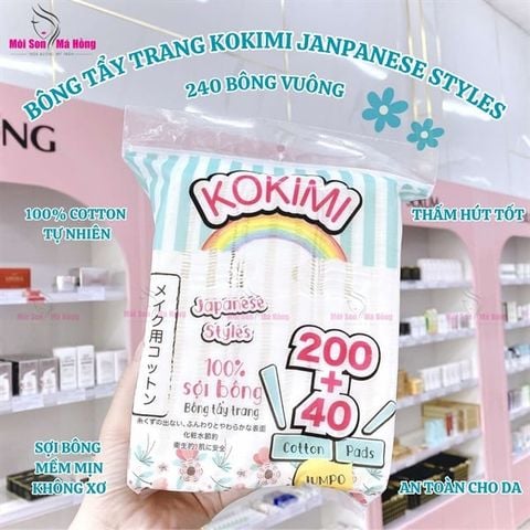 Bông Tẩy Trang Mihoo Kokimi Bông Vuông Cotton Pads Jumpo 240 Miếng