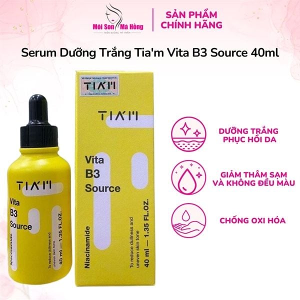 Serum Tia'm Làm Sáng, Phục Hồi Cho Da Dầu Mụn, Nhạy Cảm 40ml Vita B3 Source (10% Niacinamide + 2% Arbutin)