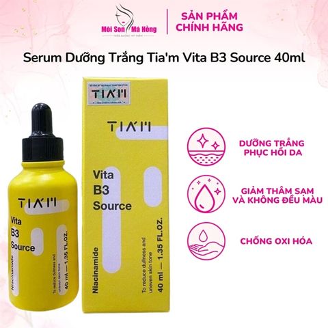 Serum Tia'm Làm Sáng, Phục Hồi Cho Da Dầu Mụn, Nhạy Cảm 40ml Vita B3 Source (10% Niacinamide + 2% Arbutin)