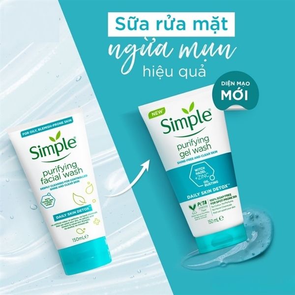 SIMPLE Gel Rửa Mặt Simple Purifying Gel Wash Giảm Bóng Nhờn 150ml XANH DƯƠNG