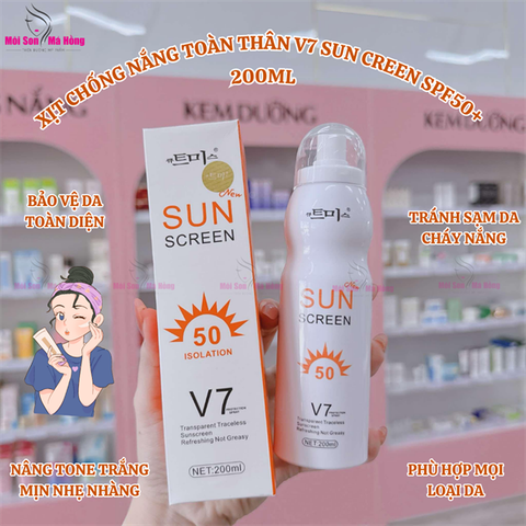 Xịt Chống Nắng Toàn Thân V7 Nâng Tone Tức Thì Mát Lạnh Trên Da V7 Spray SunScreen Transparent Traceless Refeshing Not Greasy SPF50+ PA+++