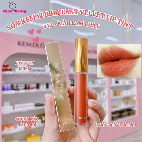 (CÔNG TY) Son tint dạng kem Bbia Last Velvet Lip Tint Version 3 Sweet Boss-Màu 12 Cam Cháy