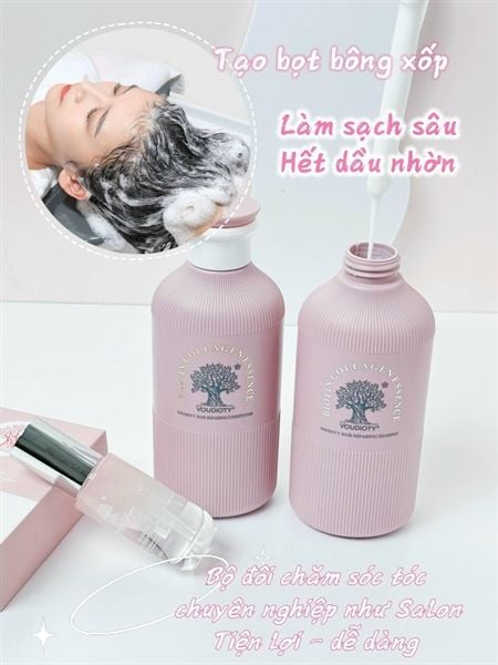 Bộ Dầu Gội Xả Biotin & Collagen Essence Màu Hồng 500ml