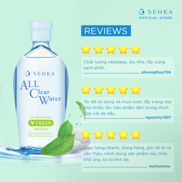 Nước Tẩy Trang Senka Ngừa Mụn, Kiểm Soát Nhờn 230ml All Clear Water Micellar Formula Fresh Anti Shine