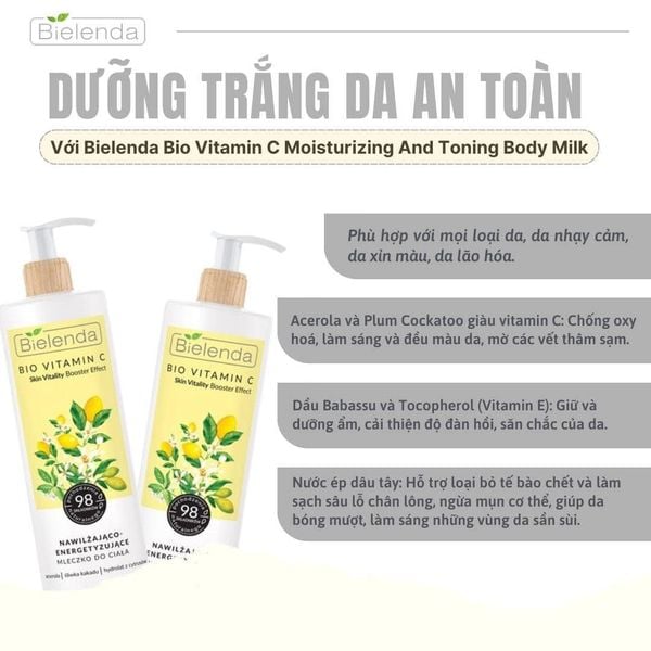 Sữa Dưỡng Thể Bielenda Vitamin C Cấp Ẩm Sáng Da 400ml Bio Vitamin C Moisturizing And Toning Body Milk