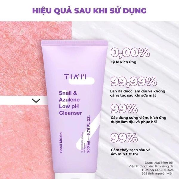 Sữa Rửa Mặt Tia'm Ốc Sên Làm Dịu & Phục Hồi Da 200ml Snail & Azulene Low pH Cleanser