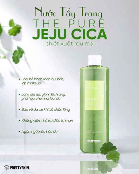 (CÔNG TY) Tẩy Trang Rau Má Dịu Nhẹ PrettySkin The Pure Jeju Cica Cleansing Water 500ml
