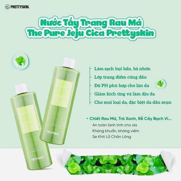 (CÔNG TY) Tẩy Trang Rau Má Dịu Nhẹ PrettySkin The Pure Jeju Cica Cleansing Water 500ml