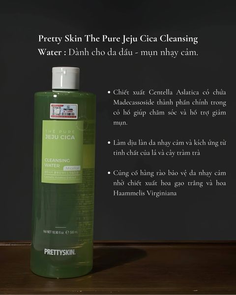 (CÔNG TY) Tẩy Trang Rau Má Dịu Nhẹ PrettySkin The Pure Jeju Cica Cleansing Water 500ml
