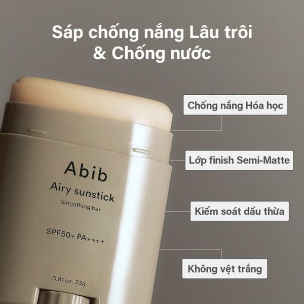 Sáp Chống Nắng Thanh Lăn Chống Nắng Cho Da Dầu Abib Airy Sunstick SMOOTHING BAR SPF50+ PA++++ 23g