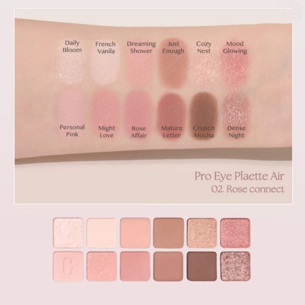 Bảng phấn mắt Clio Pro Eye Palette Air NO.02 Rose Connect - Tone hồng đào