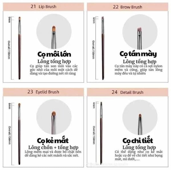 Bộ Cọ Make Up Artist trang điểm chuyên nghiệp lông thú 22 cây + tặng kèm túi lưới