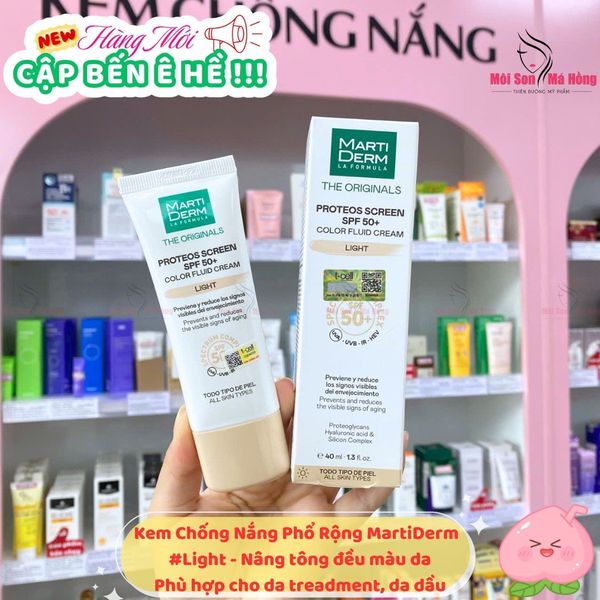 Kem Chống Nắng Phổ Rộng Làm Đều Màu Da, chống nám - MartiDerm The Originals Proteos Screen SPF50+ Color Fluid Cream 40ml #Light